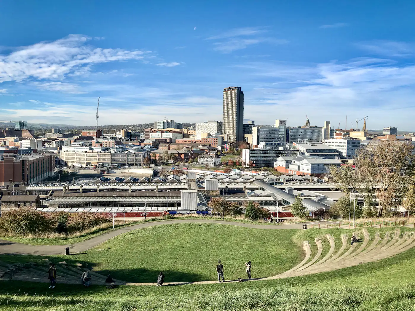 Sheffield city centre seen from the hillside at Sheaf Valley Park